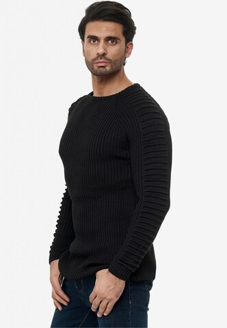 Redbridge Strickpullover 'Jackson Big' mit Ripp-Ärmeln in Schwarz