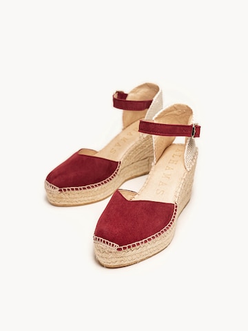 Sandalo 'Alpargata Cuña 8 cm' di Alhamas in rosso