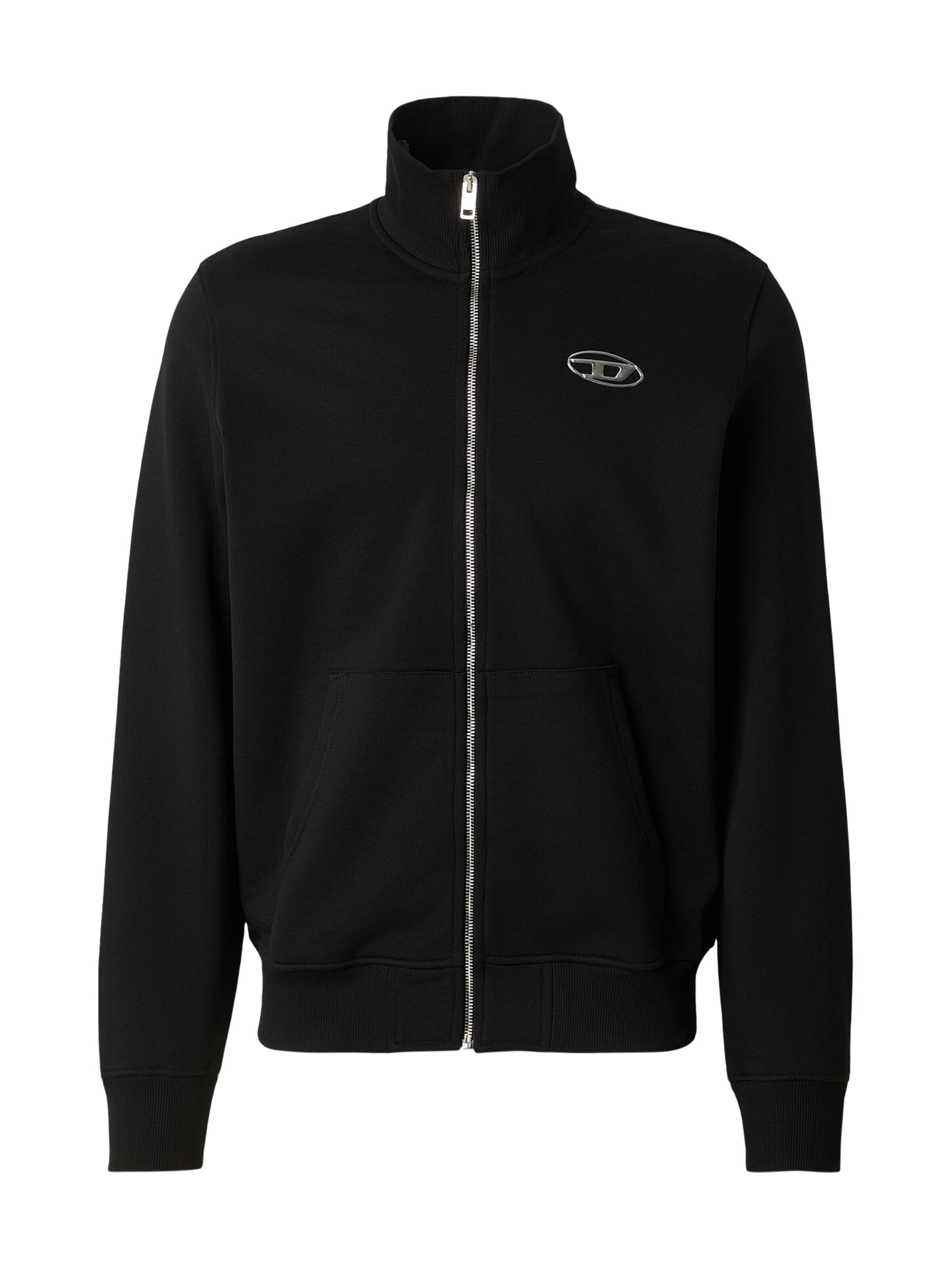 DIESEL Zip-Up Hoodie 'S-GINNI' in Black: front