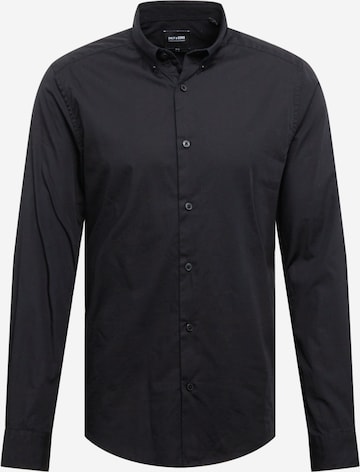 Only & Sons Slim fit Button Up Shirt 'Poplin' in Black: front