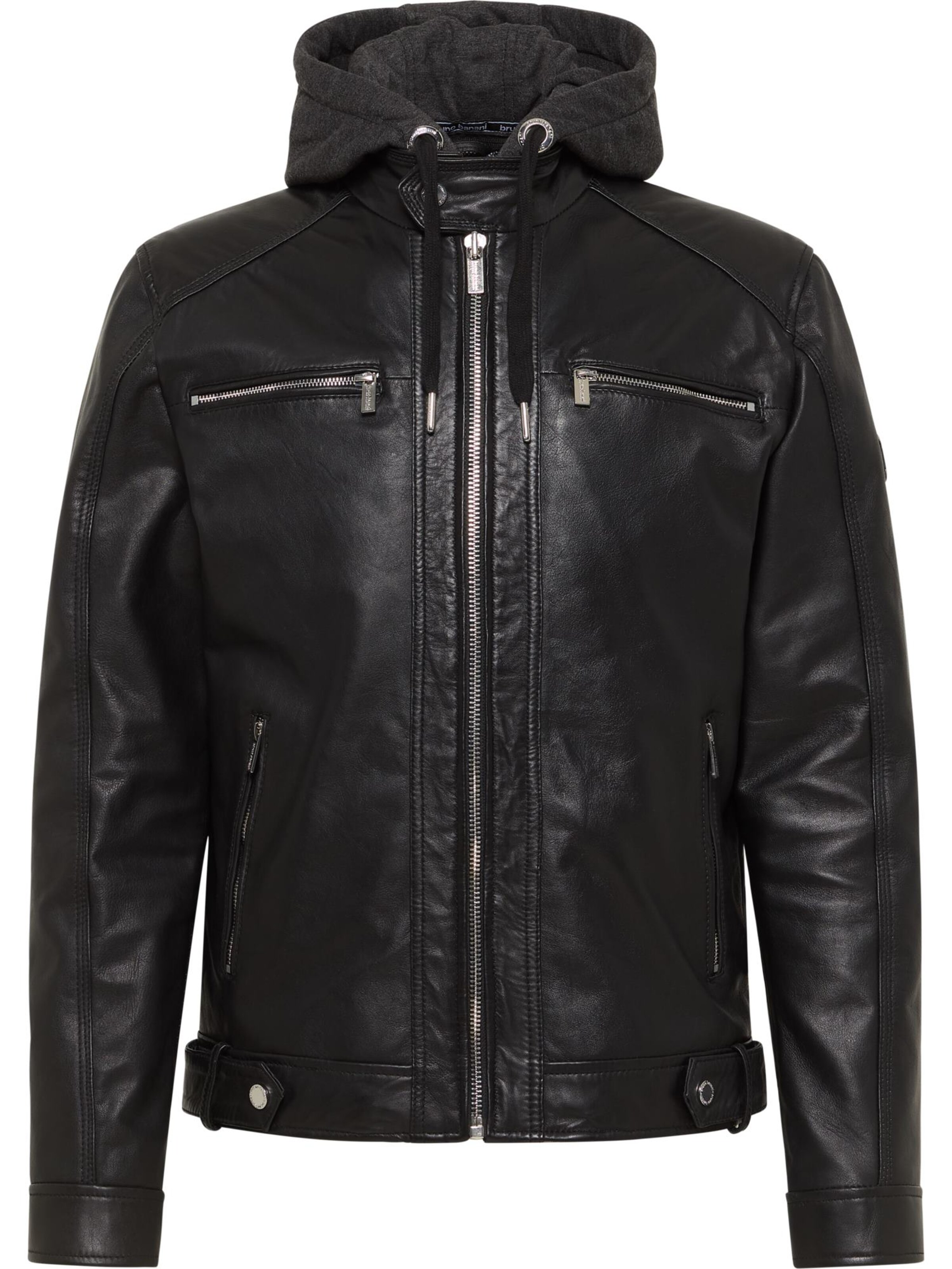 Bruno Banani Lederjacke 'Drake' in Schwarz: Vorderseite