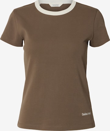 SELECTED T-Shirt in Braun: Vorderseite