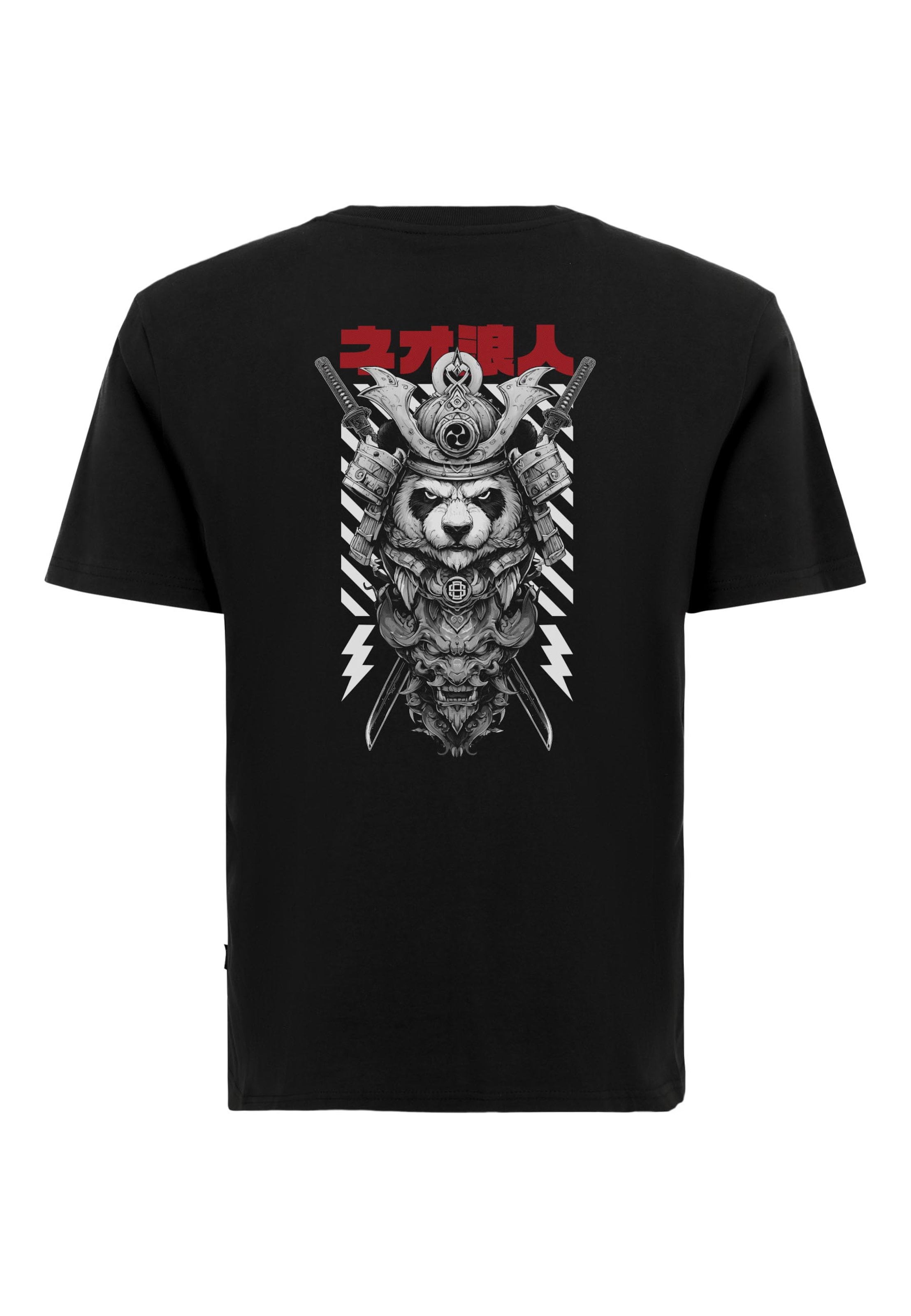 Oldskull Shirt 'Asian Panda Samurai Warrior' in Zwart: voorkant