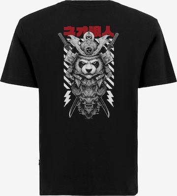 Oldskull Shirt 'Asian Panda Samurai Warrior' in Zwart: voorkant