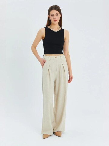 MixRay Wide leg Bandplooibroek in Beige