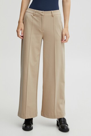 ICHI Wide leg Pleated Pants 'KATE' in Brown: front