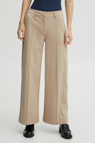 ICHI Wide leg Broek 'KATE' in Bruin: voorkant