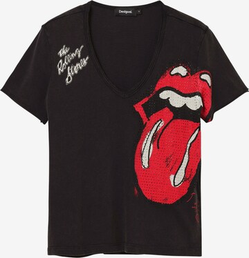 Desigual Shirt 'Rhinestone The Rolling Stones' in Black: front