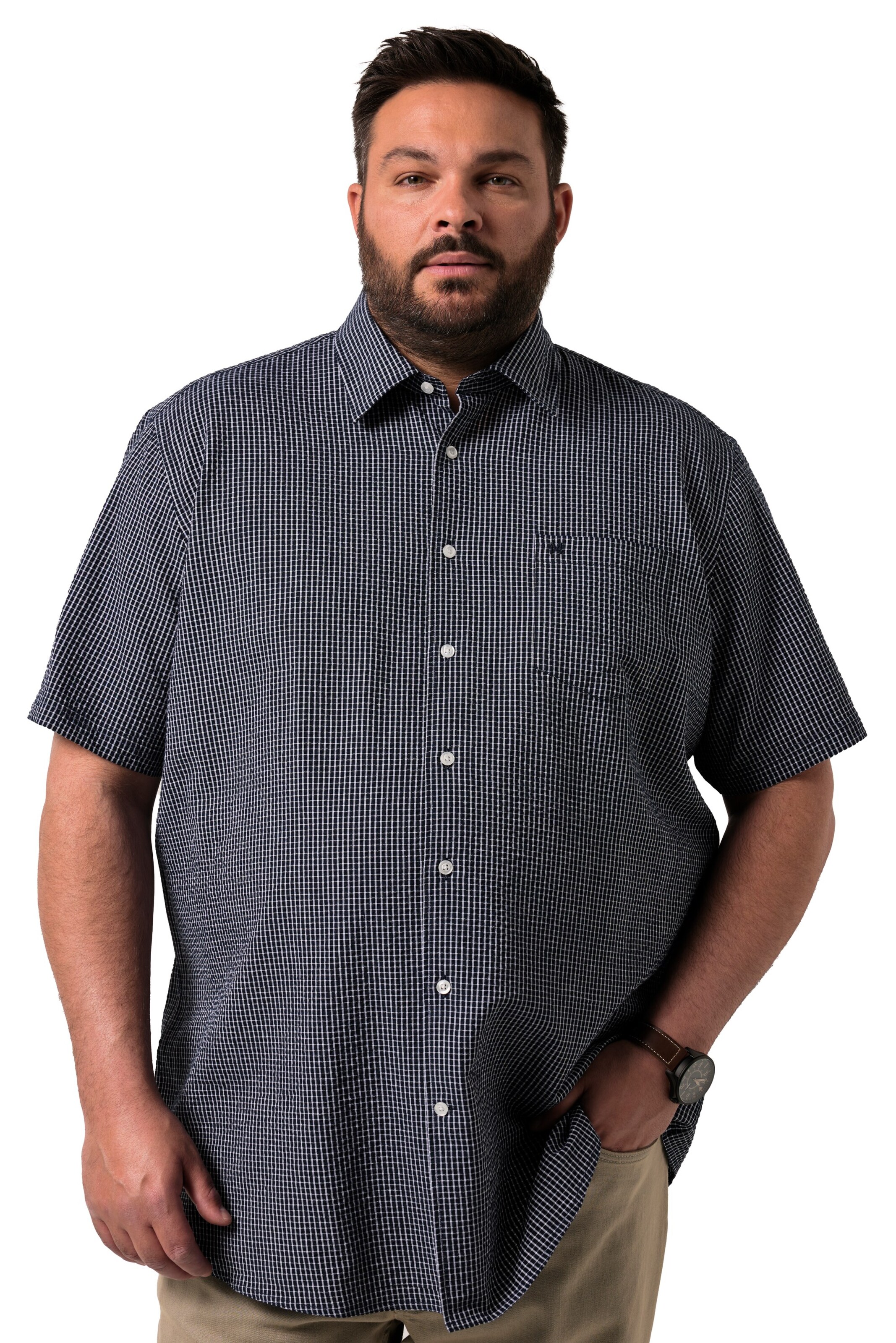 Men Plus Comfort fit Overhemd in Blauw: voorkant