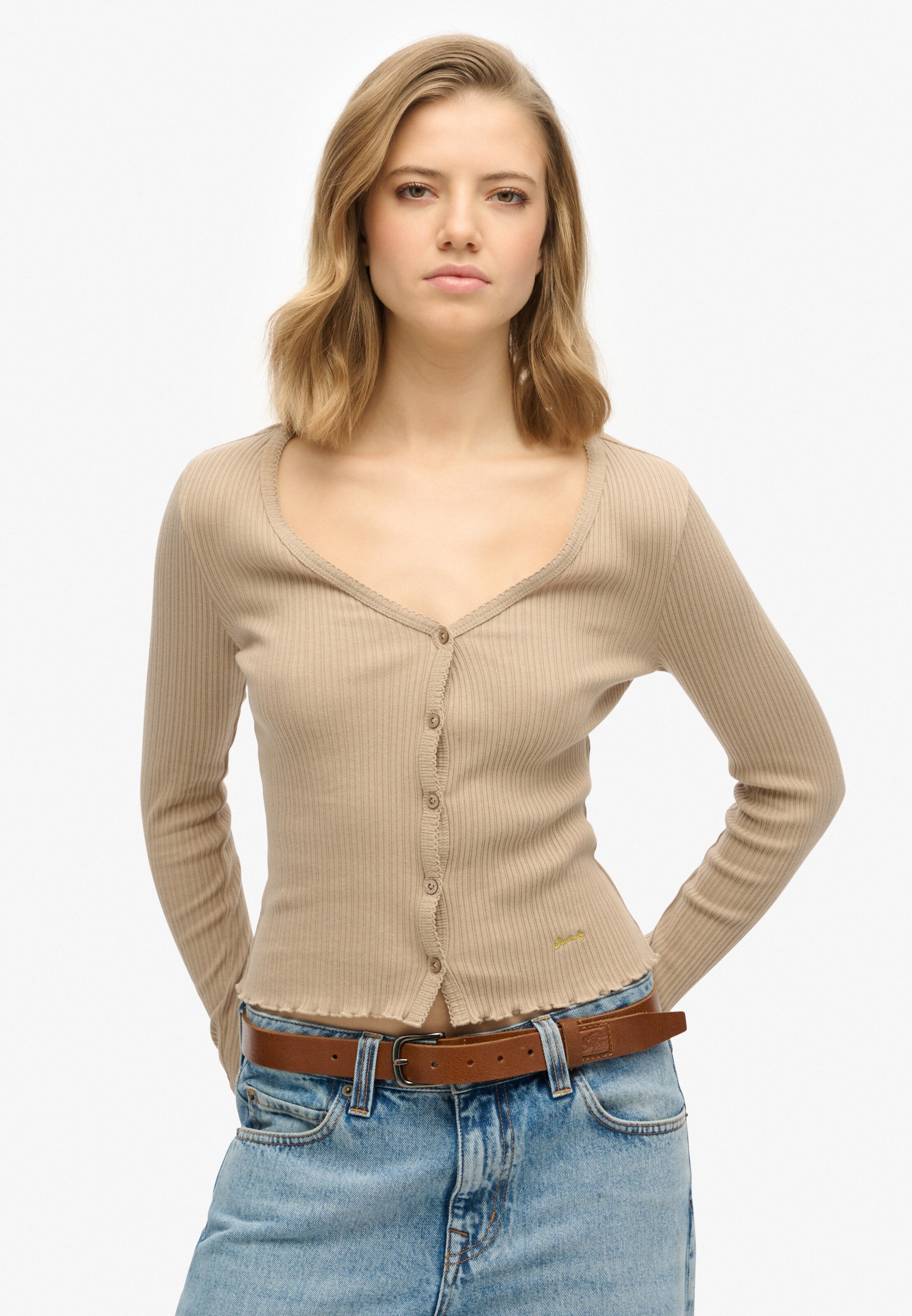 Superdry Strickjacke 'Essential' in Grau: Vorderseite