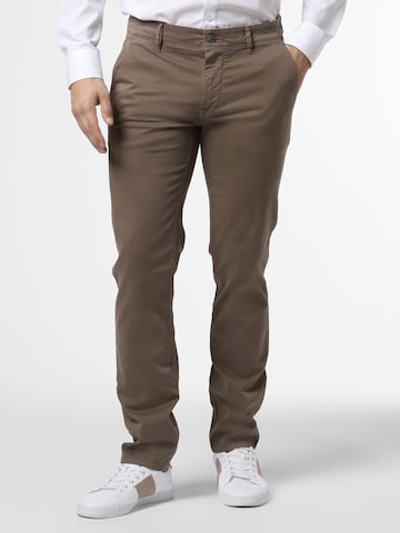 BOSS Slim fit Chino trousers in Brown: front