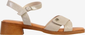Sandalo 'Alénoa-Sandalen aus Leder mit Absatz' di The Divine Factory in oro: frontale