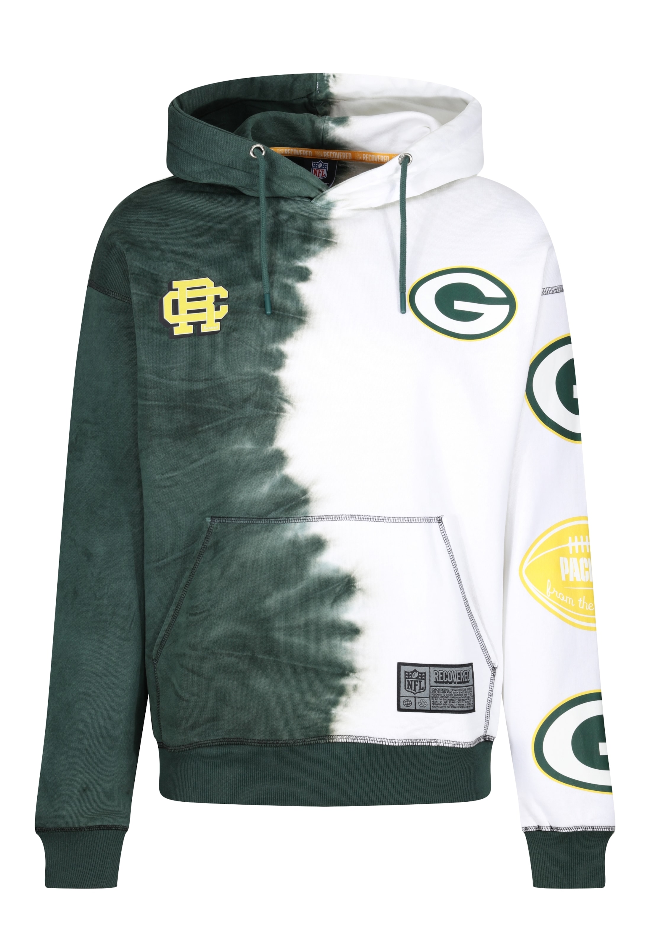 Recovered Kapuzenpullover 'NFL Packers Ink Dye Effect On' in Grün: Vorderseite