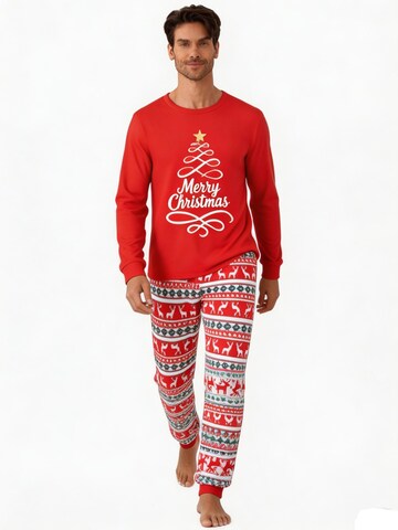 KoJooin Pajamas long 'Herren Set Weihnachten Pyjama Langarm Rundhals Rentier Muster Homewear' in Red