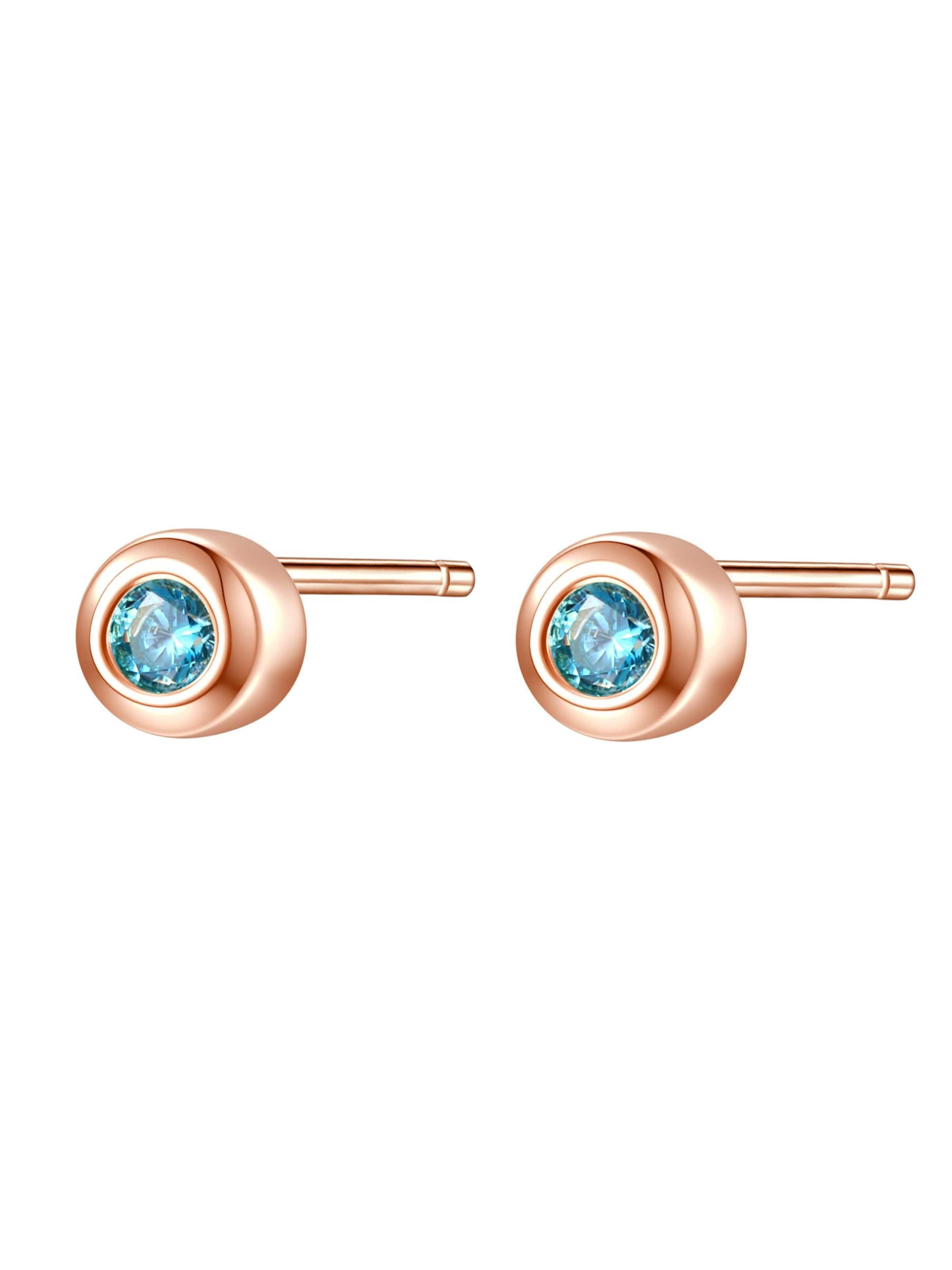 Hey Happiness Oorbellen 'Aquamarine Bezel Cubic Zirconia' in Goud: voorkant