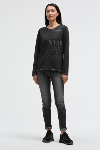 Soccx Langarmshirt mit Print und Schmucksteinen in Schwarz