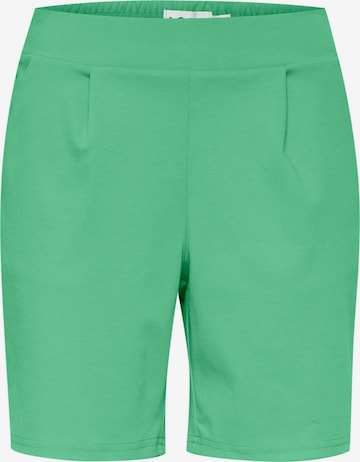 ICHI Regular Pleat-Front Pants in Green: front