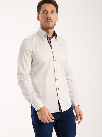 Coupe slim Chemise business 'Roma Iconic Satin Man Shirt Green' 7Camicie en gris