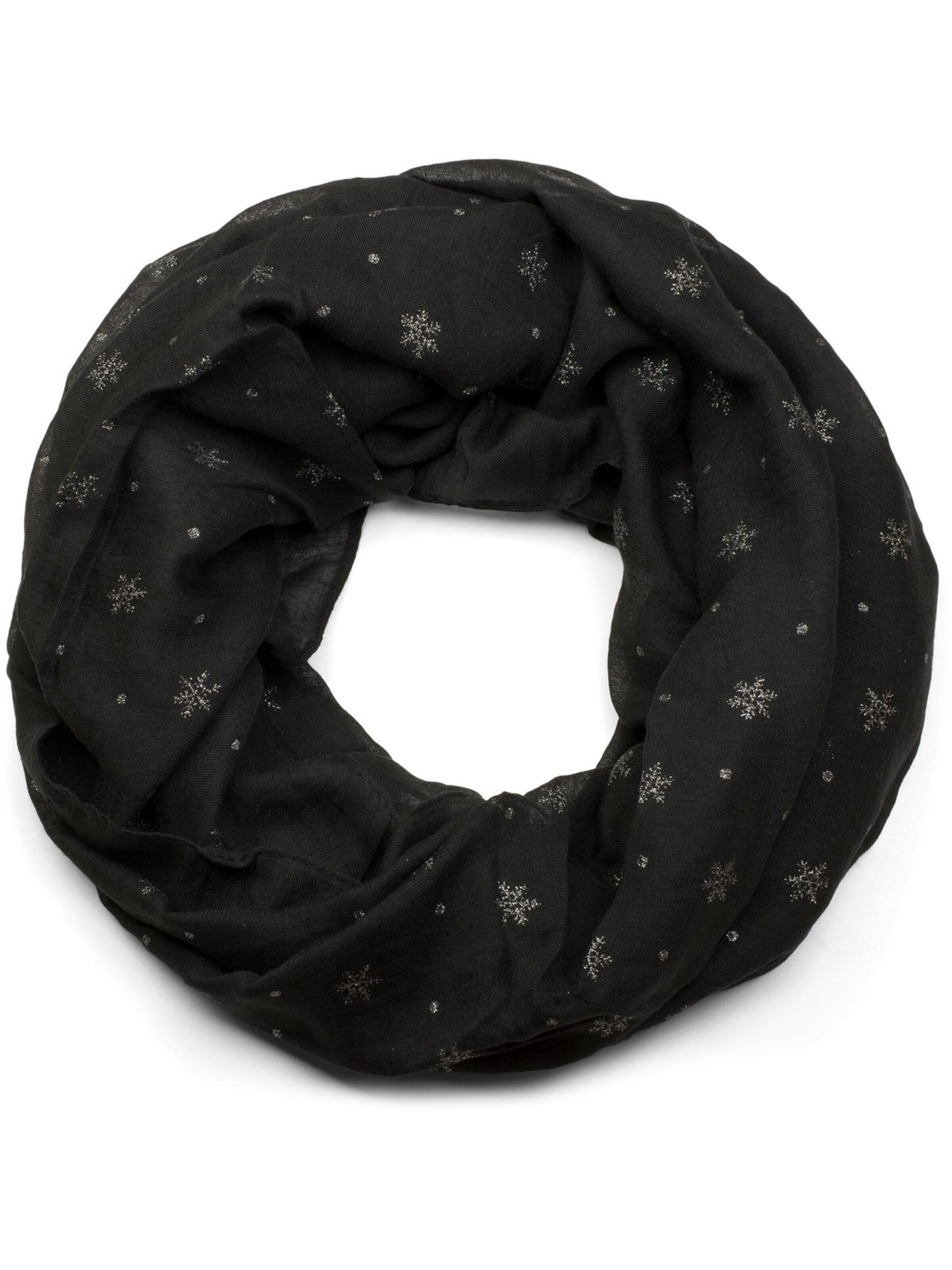 styleBREAKER Schlauchschal 'Loop mit glitzerndem Schneeflocken Print'‌‌‌‌‌‌‌‌‌ in Schwarz: Vorderseite