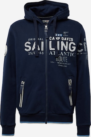 CAMP DAVID Zip-Up Hoodie 'Atlantic Crossing' in Blue: front