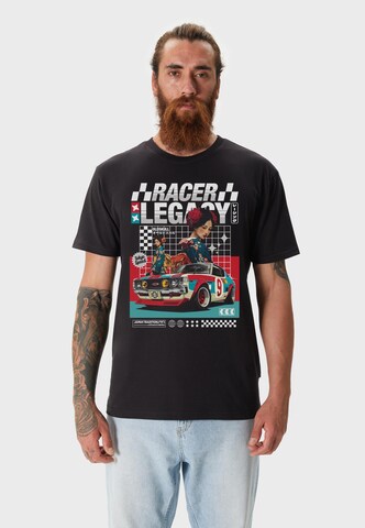 Oldskull Shirt 'Asian Kimono Racing Club Graphic' in Black: front