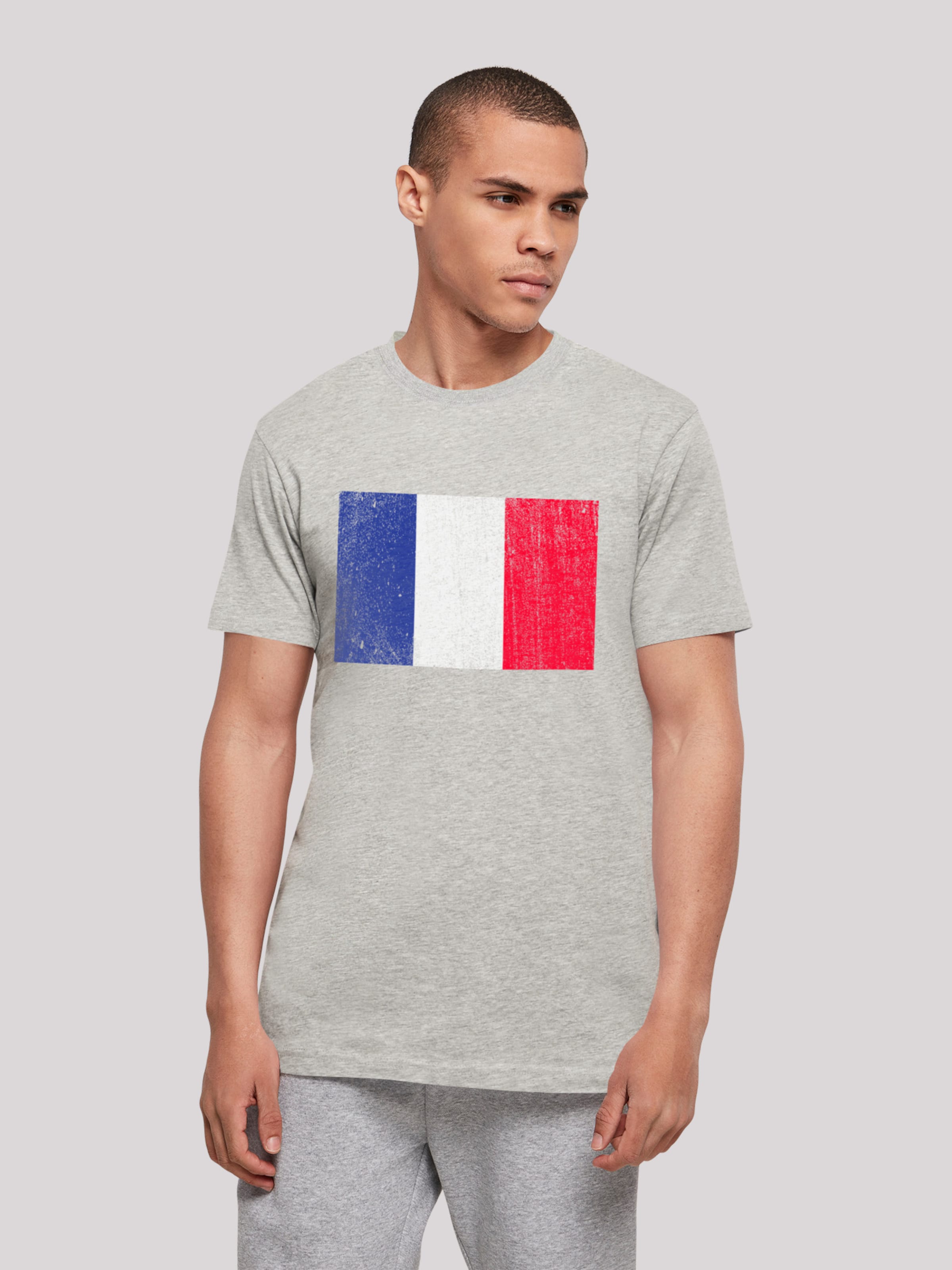 YOU | ABOUT France Flagge Shirt \'Frankreich distressed\' Grau F4NT4STIC in