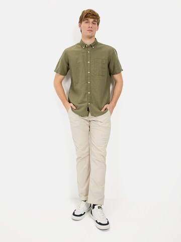 CAMEL ACTIVE Regular Fit Kurzarmhemd aus einem Baumwoll-Leinenmix in Grün