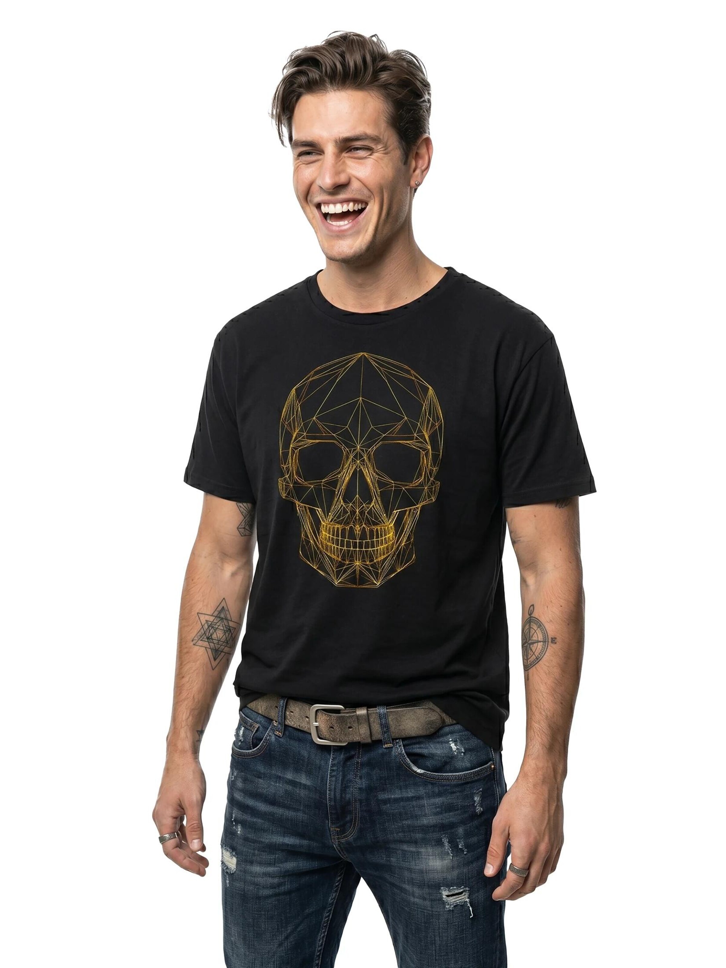 MAKAYA Shirt 'Line Skull' in Black