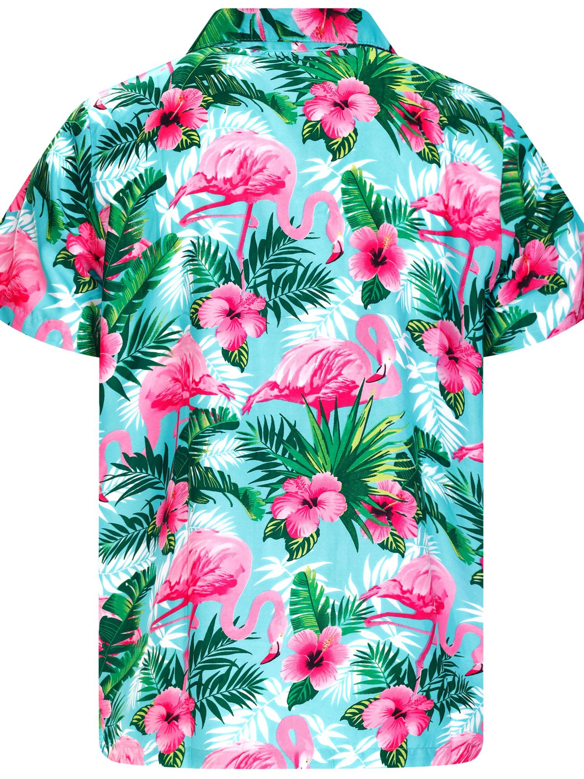 King Kameha - Camiseta 'Flamingo Flowers' en azul
