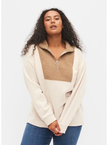 Zizzi Sweatshirt 'Edebra' in Beige: voorkant