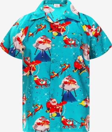 King Kameha Regular fit Button Up Shirt 'Christmas Space Santa' in Blue: front
