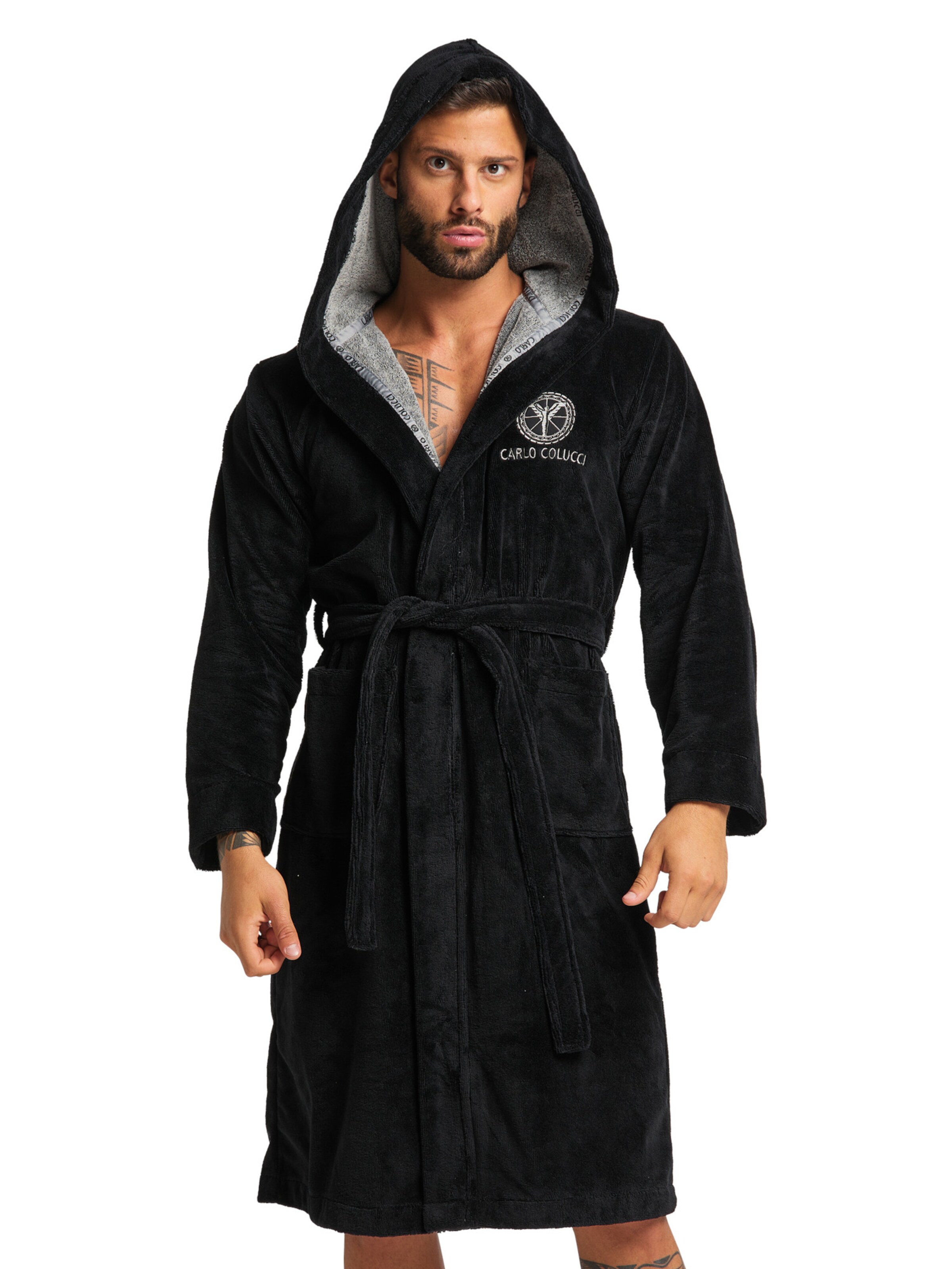 Carlo Colucci Badjas kort ' Como ' in Zwart: voorkant