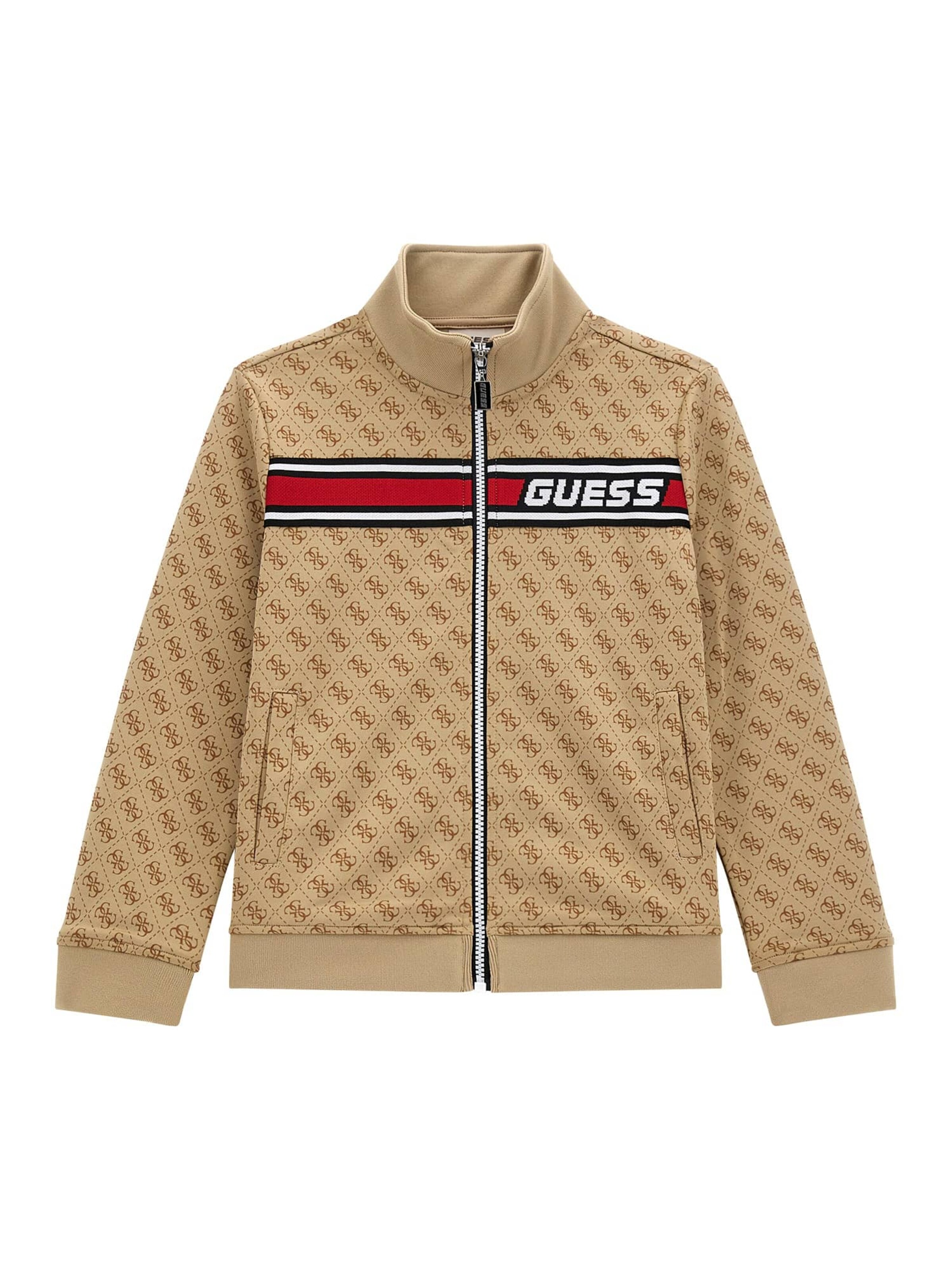 GUESS Zip-Up Hoodie in Beige: front