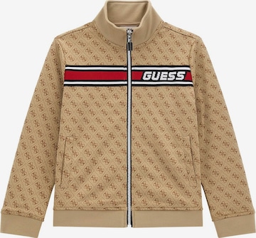 GUESS Zip-Up Hoodie in Beige: front