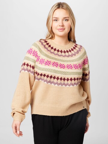 Noisy May Curve Sweater in Beige: front