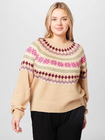 Noisy May Curve Sweater in Beige: front