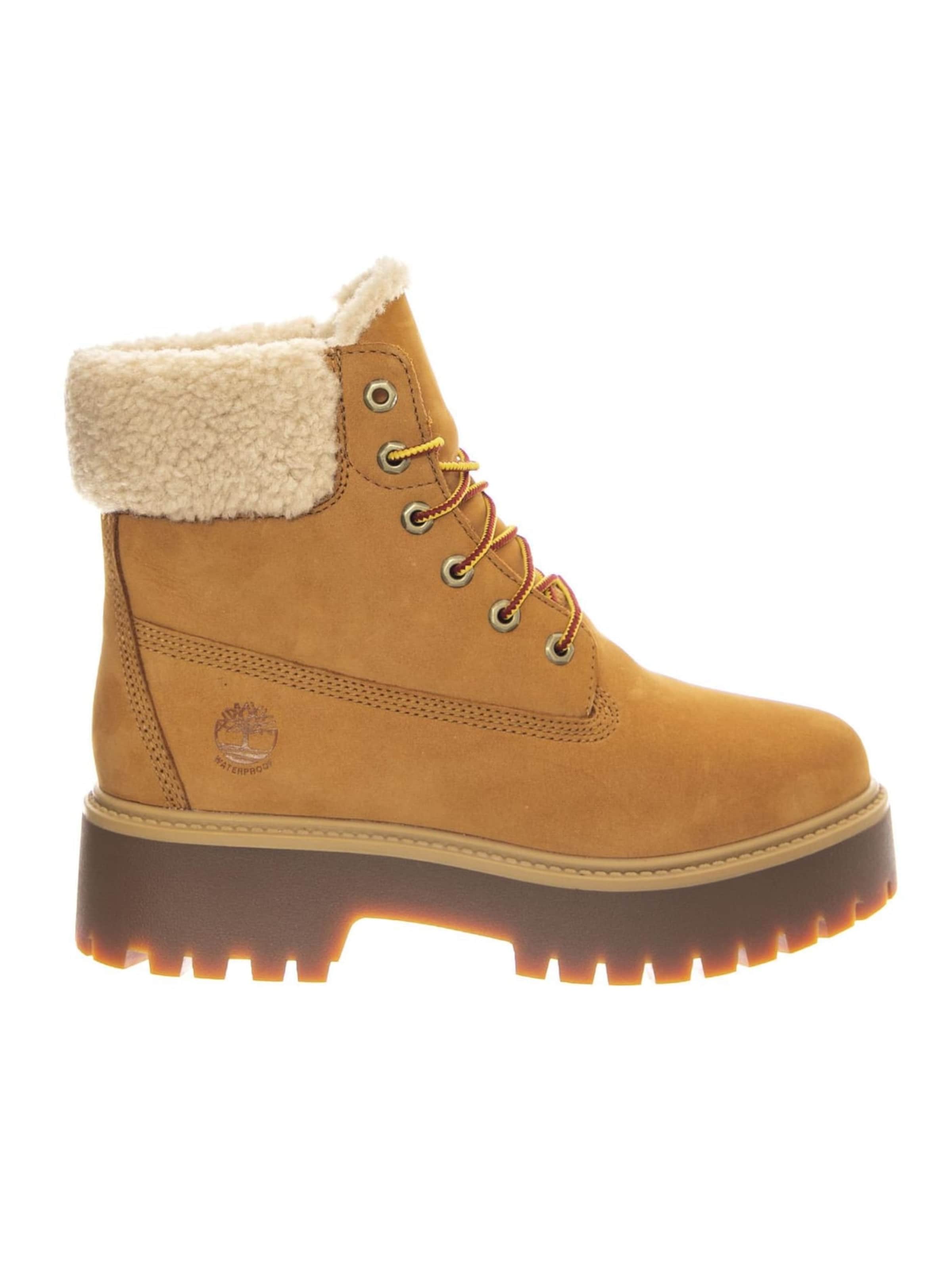 Stivale 'Stone Street Mid Warm Lined Waterproof Boot -- Women's Warm-Lined Waterproof Mid Boots Wheat Nubuck' di TIMBERLAND in marrone: frontale