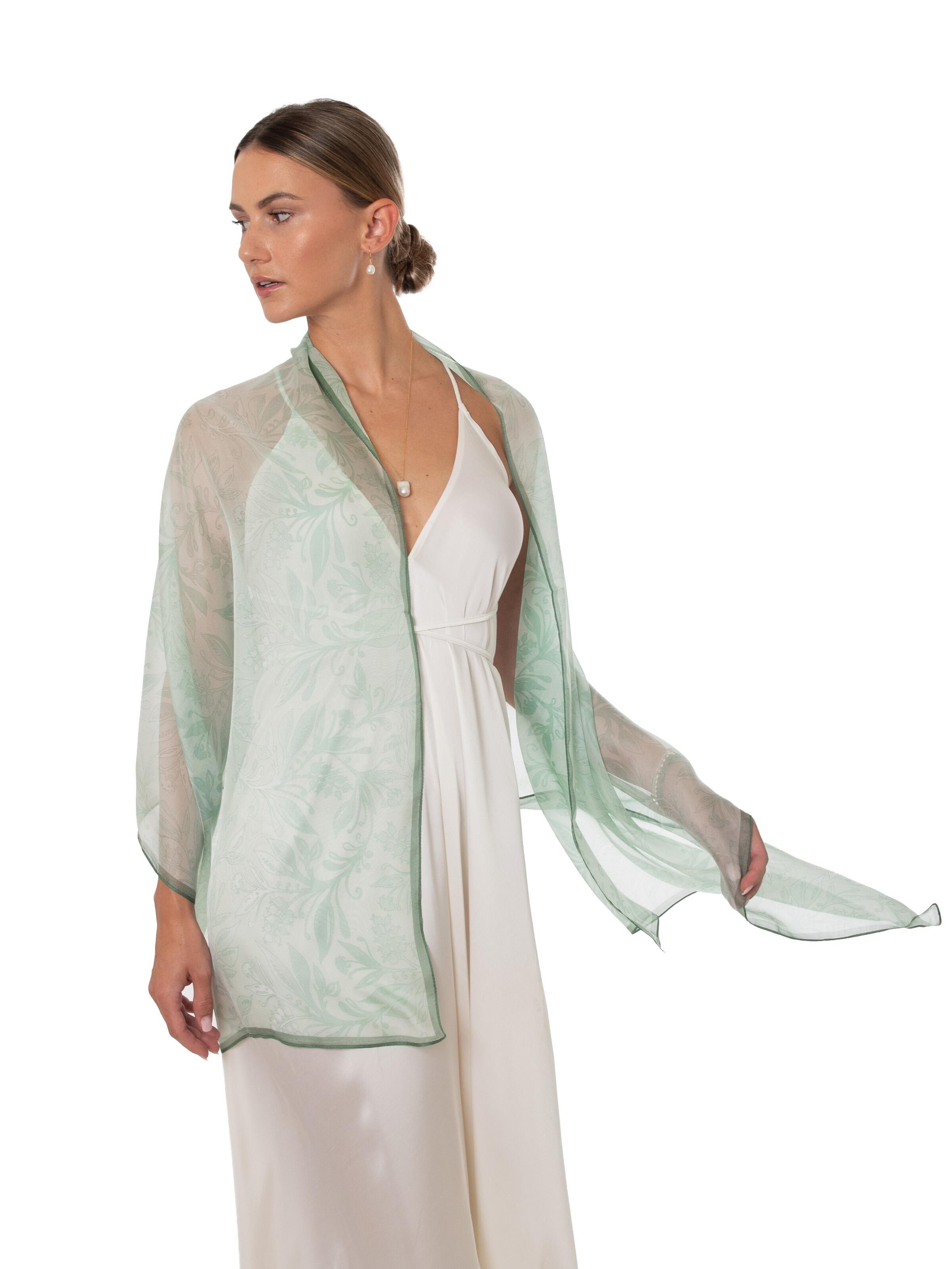 MayTree Scarf 'Seidenchiffon zarte Blumen70 x 180 cm' in Green