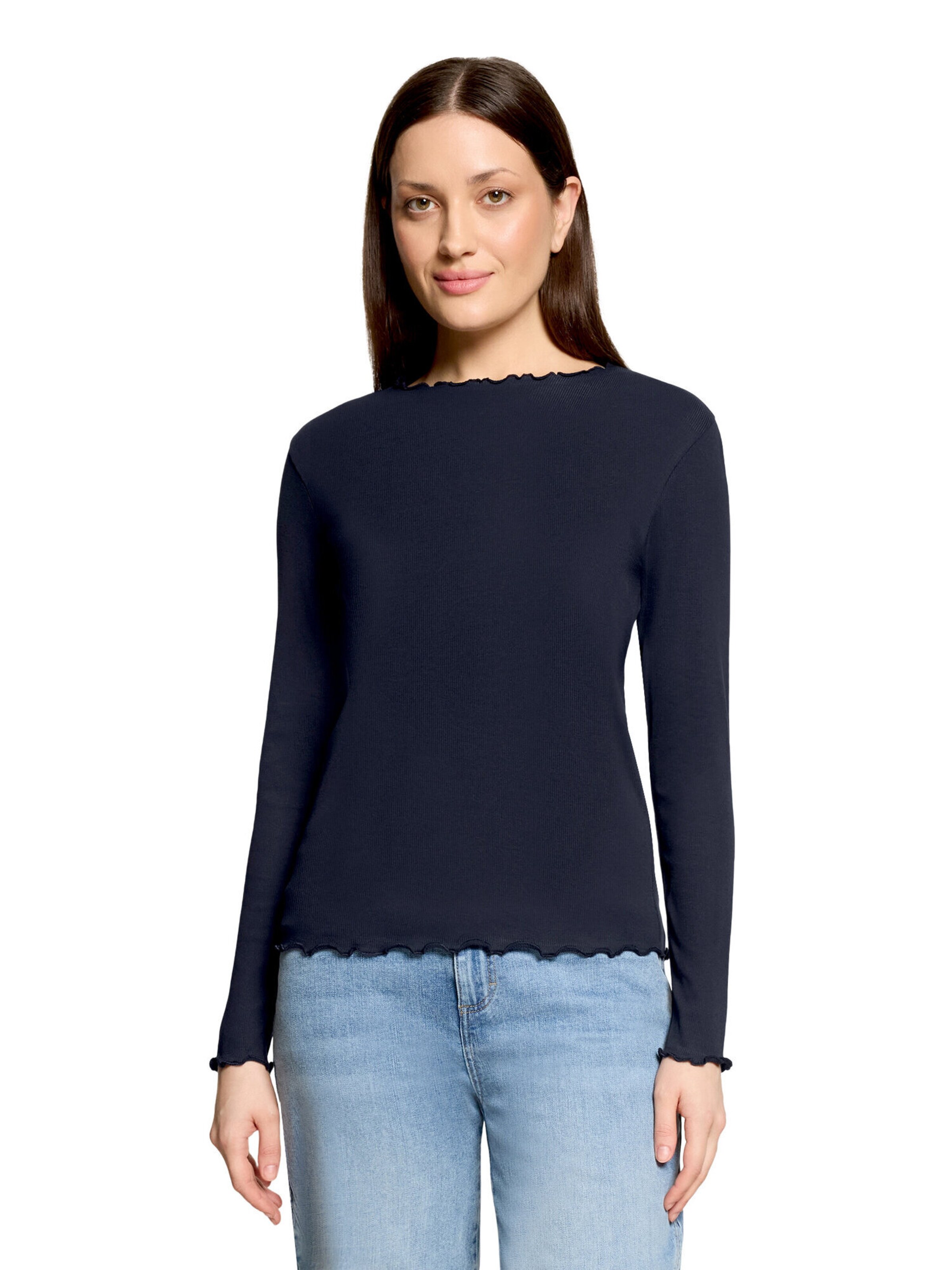 Cartoon Langarm-Shirt mit Kragen in Blau: Vorderseite