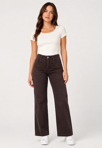Wide Leg Jean Elara en marron : devant
