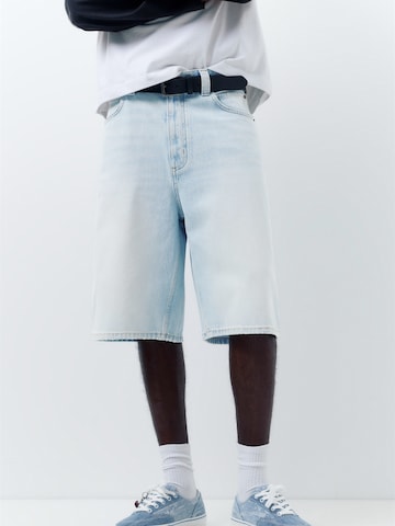 Baggy Jeans de la Pull&Bear pe albastru: față