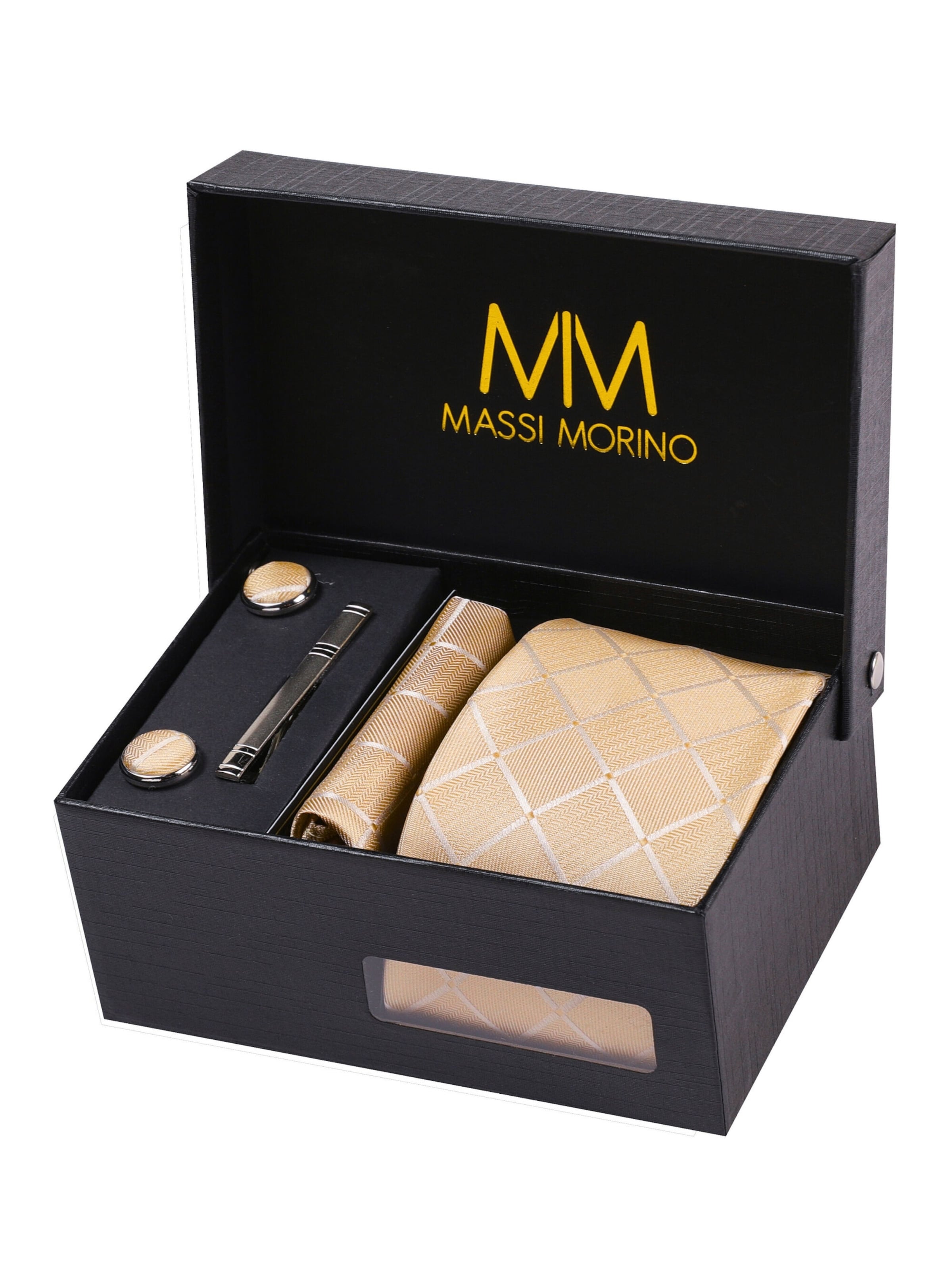 Massi Morino 5-in-1 Krawatten-Set, Krawattenbreite 8 cm in Beige: Vorderseite