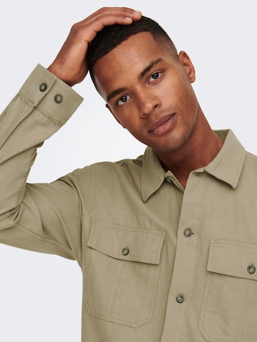 Only & Sons Regular fit Button Up Shirt 'Kennet' in Beige