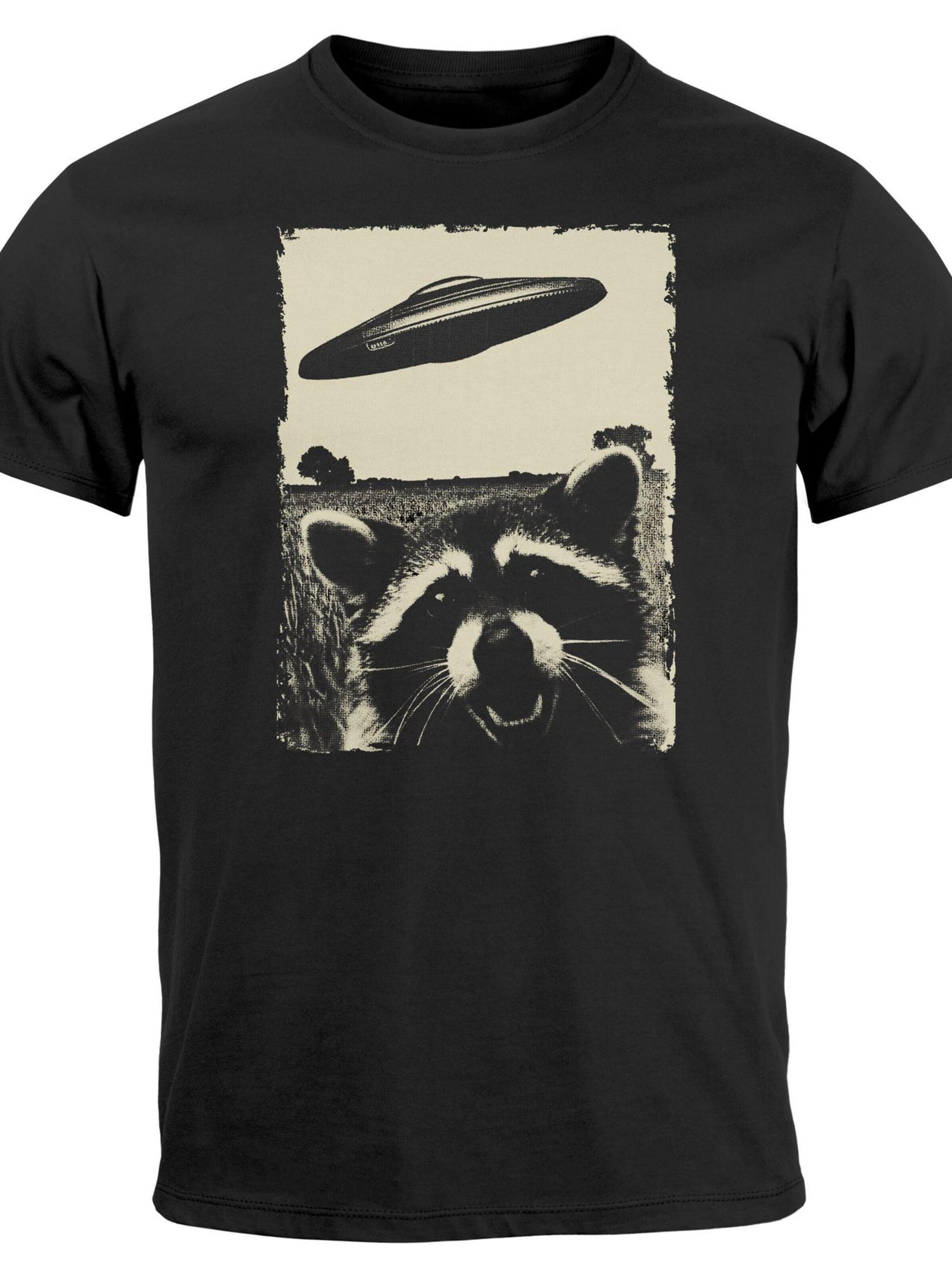 Neverless Shirt 'Ufo Waschbär' in Black