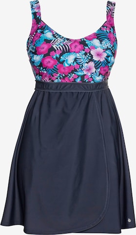 SHEEGO Bralette Swimsuit Dress in Blue: front