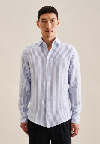 SEIDENSTICKER Slim fit Business Shirt 'SMART LINEN' in Blue: front