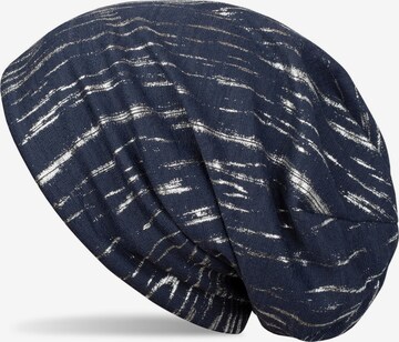 styleBREAKER Mütze 'Beanie mit Metallic Streifen Print' in Blau: Vorderseite