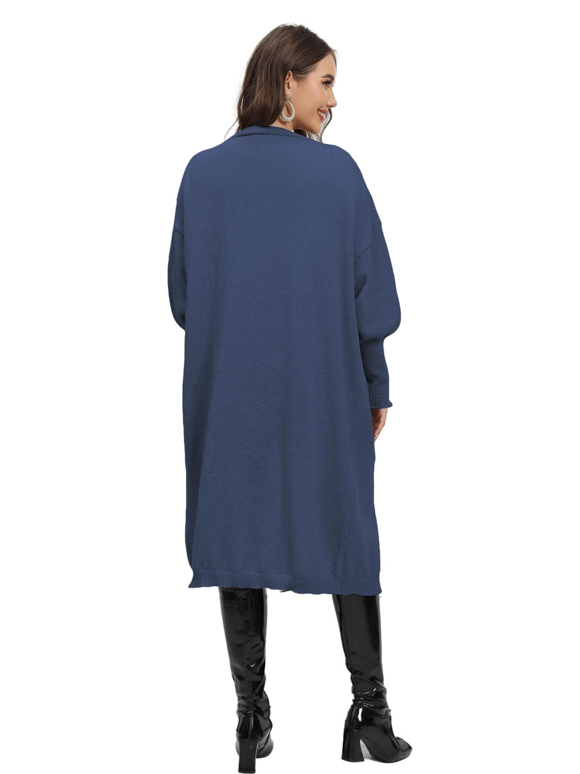 KoJooin Kardigan 'Damen Oversize Wollcardigan Taschen und Ballonärmeln Weicher,Langer Strickmantel in Einheitsgröße' w kolorze niebieski
