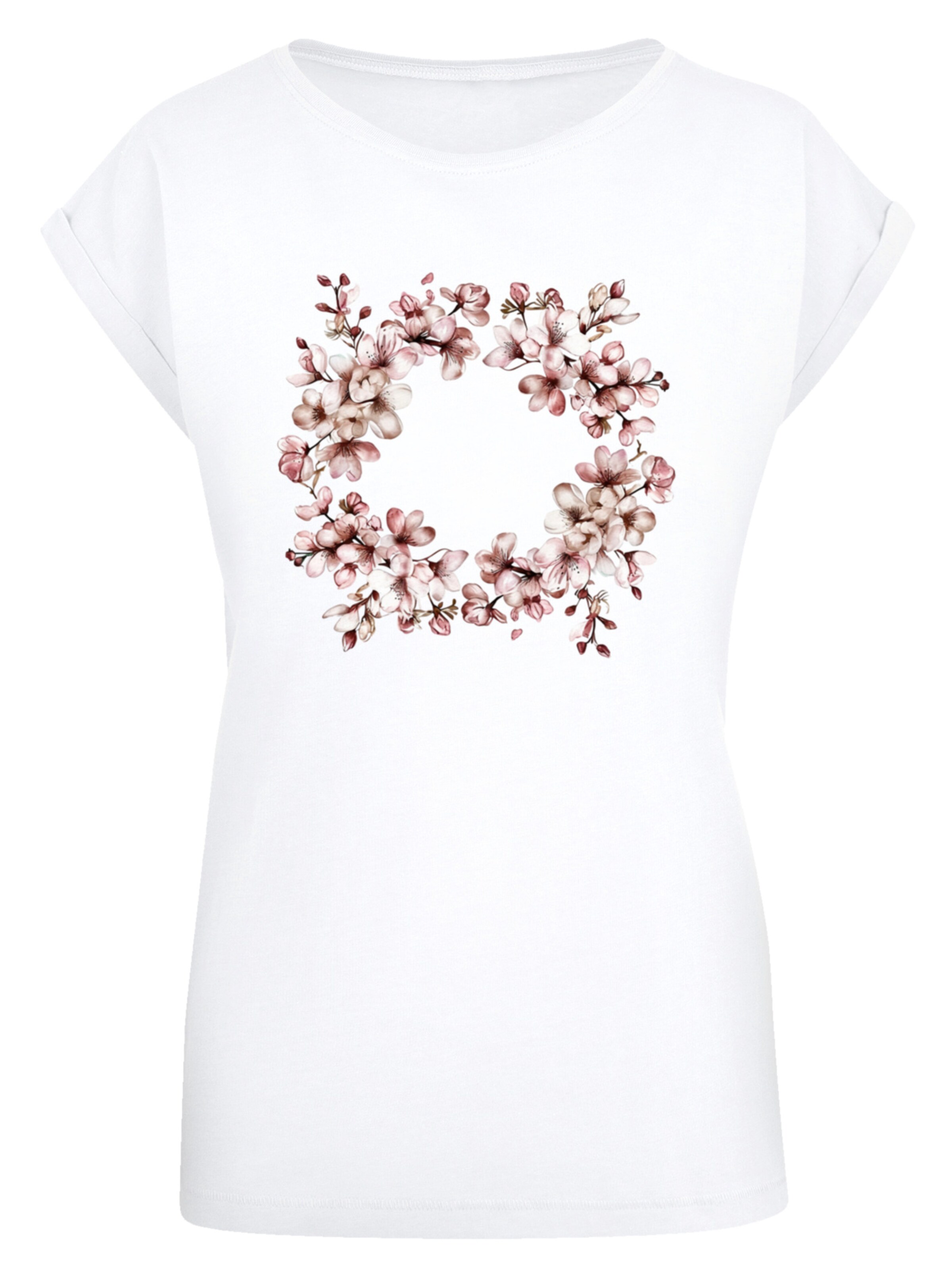 F4NT4STIC T-Shirt 'Rosa Frühlings Blumenkranz Dekor' in Weiß: Vorderseite