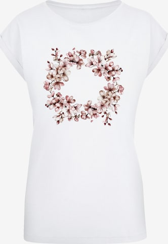 F4NT4STIC T-Shirt 'Rosa Frühlings Blumenkranz Dekor' in Weiß: Vorderseite